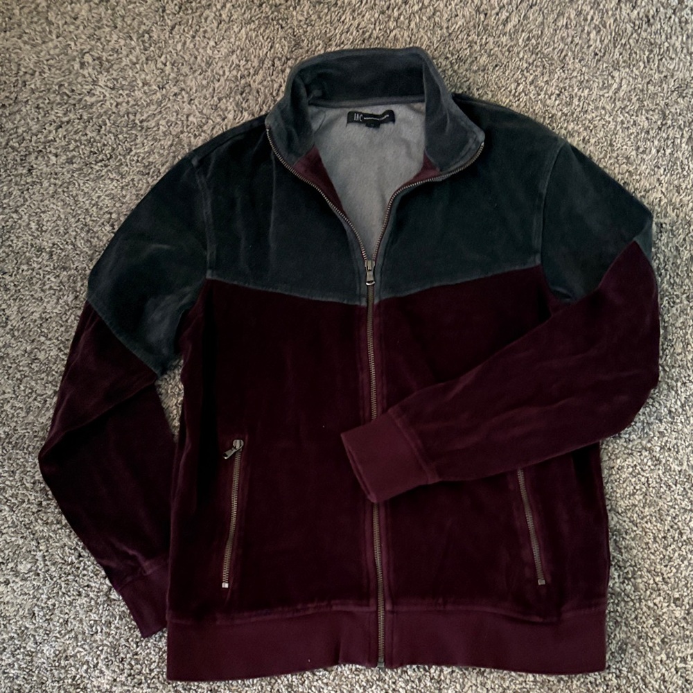 INC International Concepts Two-Tone Velour Jacket in Burgundy and Charcoal